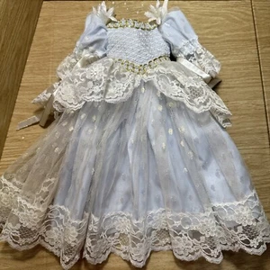 Porcelain Doll Princess Gown Dress Lace Overlay Blue Beaded 14” Handmade - Picture 1 of 15