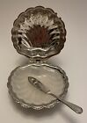 Sheffield England Silver Plated Clamshell Knife & Glass Insert Butter Condiment