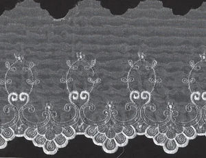 5&3/4" SCALLOPED WHITE SILVER EMBROIDERED ORGANZA FABRIC TRIM 5 YARDS  - Picture 1 of 1