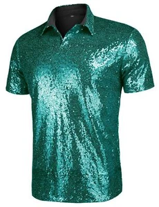 AstoSeu Mens Silver Sequin Dress Shirt Short Sleeve Size XL - Picture 1 of 2