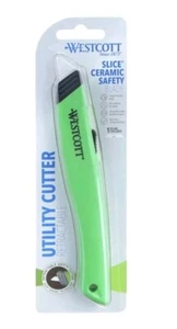 Westcott Full Size Retractable Ceramic Utility Box Cutter, Plastic, Green, Sharp - Picture 1 of 3