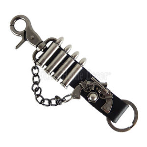 Bullet Biker Keychain Leather Strap Snap Hook Fob Western Rocker Punk Key Ring