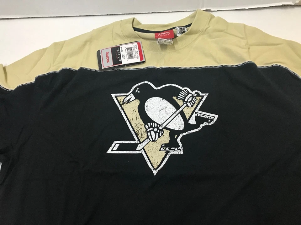 Penguins Reebok NHL Shootout Team Longsleeve Tan & Black Tee Size Large