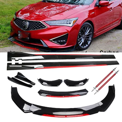 Front Bumper Lip Spoiler Splitter Gloss Black Red For Acura TLX 2015-2022 Body - Imagem 1 de 4