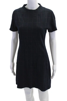 Vestido recto Theory para mujer con mangas Dolman a cuadros ventana azul marino talla pequeña Foto 1 de 4