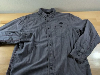 Harley Davidson Shirt Mens Large Gray Striped Pearl Snap Embroidered Spell Out - Image 1 of 4