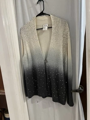 Cardigã suéter Basler cinza creme ombré lantejoulas cashmere mistura um botão 42 - Imagem 1 de 4