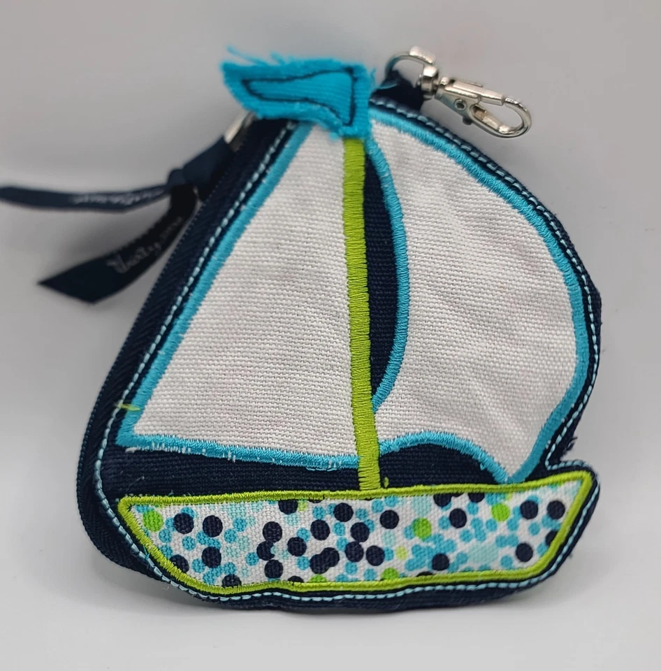 Thirty-One Velero Lona Cambio Monedero Bolsa Azul Verde Blanco con Abrazadera Foto 1 de 4
