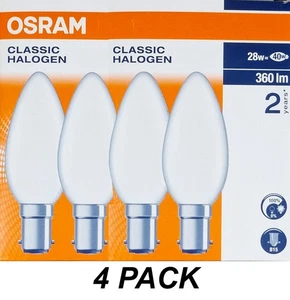 4 x 28W Pearl Candle Light Globes Bulbs Lamps Halogen Small Bayonet Cap B15 SBC - Picture 1 of 3