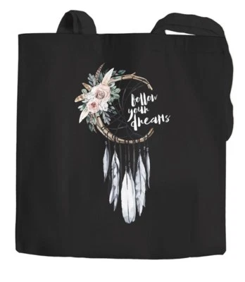 AUTIGA Jutebeutel Traumfänger Dreamcatcher Follow your Dreams Spruch Blumen Federn