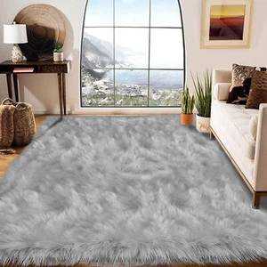 Faux Fur Sheepskin Area Rug Non-Skid Furry Carpet for Living Room in Many Colors - Picture 1 of 82