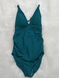 Kona Sol Size Medium One Piece Swimsuit Green Shirred High Coverage New - Picture 1 of 7
