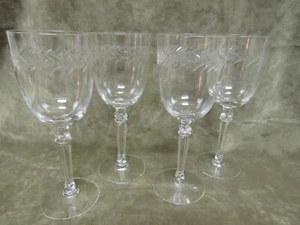 Fostoria Glass Holly Cut Stem 6030 Water/Wine Goblet in Clear Color Lot of 4 pc - Picture 1 of 2