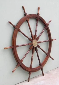 72" WOODEN SHIP WHEEL ~ BOAT~ PIRATE ~ NAUTICAL ~ HOME DECOR ~ TEAK WOOD WHEEL - Picture 1 of 2