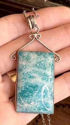 Precioso collar vintage de plata esterlina 830/925 con cabujón amazonita 32 pulgadas Foto 1 de 4