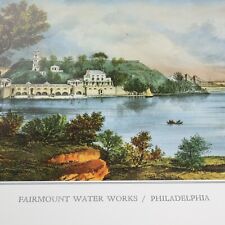 Currier & Ives Vtg Print Fairmount Water Works Philadelphia Bridge Boat Outdoor
