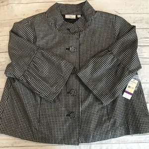 Studio Works (New) Womens Black White Lined Button Down Jacket Coat Size 2X Plus - Picture 1 of 12