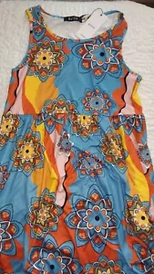 Kafilc Womens Round Neck Sleeveless Bohemian Dress Floral Print Summer Casual S - Picture 1 of 7