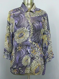 Cathaya Sheer Blouse Womens Size M Chest 44 Purple Geometric Button Up 220-22038 - Picture 1 of 7