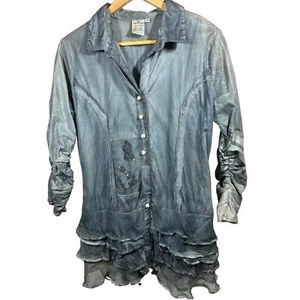 PARSLEY & SAGE Women's Cotton Embroidered Ruffle Button Down Shirt Blue Small - Picture 1 of 15