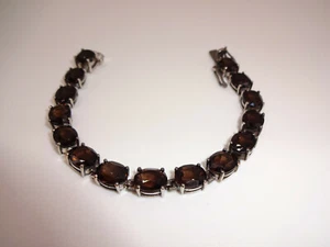 Pulsera Tenis Cuarzo Ahumado Plata Esterlina ALX 8" Eslabón Ovalado 925 Marca Tailandesa - Imagen 1 de 6