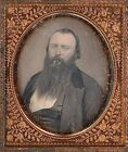 Long Thick Bearded Light Eyed Rugged Man Identified 1/6 Plate Daguerreotype T355