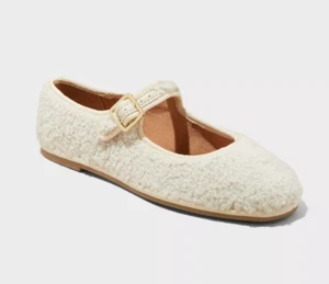 Women's Halston Shearling Mary Jane Ballet Flats Cream-Universal Thread-SIZE 7.5 - Picture 1 of 3