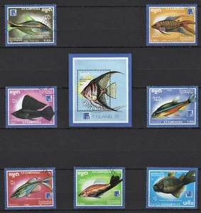 KAMPUCHEA 1988 CAMBODIA FISH POISSON PESCA SEA MARINE FINLAND FAUNA STAMPS CTO - Picture 1 of 1