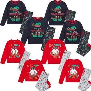 Juego de pijamas de algodón de Navidad de manga larga PJs a juego familiar suyo y de ella - Imagen 1 de 50