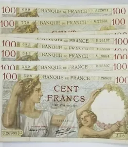FRANKREICH 100 CENT FRANCS BANKNOTE SET MIT 5 BANKNOTEN 1939 - 1941 XF KEINE RESERVE - Bild 1 von 4
