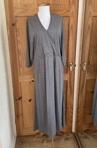 Poetry Wrap Front Grey Smocked Maxi Dress With Pockets 3/4 Sleeved Grey Uk 14 - Picture 1 of 10