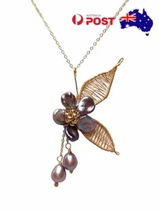 Unique Purple Freshwater Pearl 14KGF Handmade Wired Flower Pendant #P0117 - Picture 1 of 7