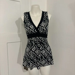 L8er size S/M Funky Y2K Swirl Print Flowy Fairycore Office Siren V Neck Blouse - Picture 1 of 6
