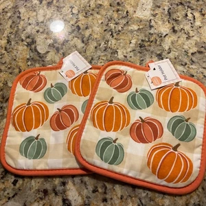 "NUEVO CON ETIQUETAS ~ Dos soportes para macetas de otoño/cosecha ~ calabazas ~ 8"" x 8""" - Imagen 1 de 6