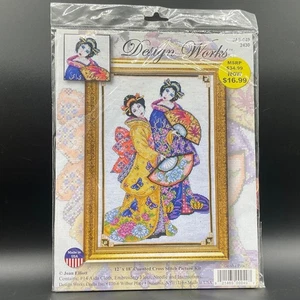 Design Works Geisha Pair Cross Stitch Kit Two Geishas in Kimono With Fans - Picture 1 of 5