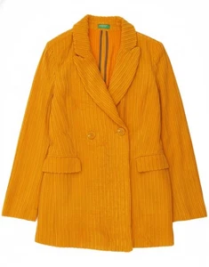 BENETTON Womens Longline Fit Corduroy Blazer Jacket UK 8 Small Yellow DR10 - Picture 1 of 6