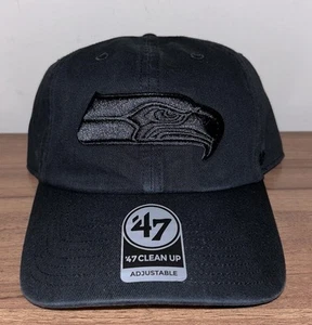'47 Seattle Seahawks NFL Limpieza Correa Ajustable Sombrero Papá Gorra Todo Negro Nuevo - Imagen 1 de 5