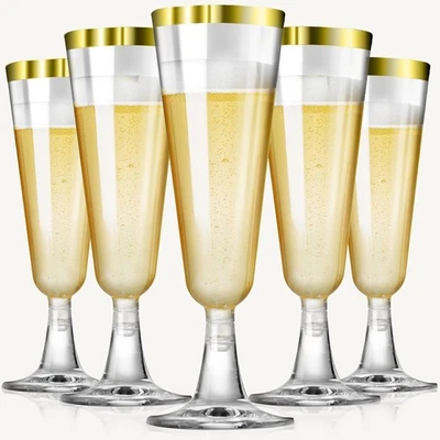 Plastic Champagne Flutes Plastic Champagne Glasses Disposable Glasses 100 Pack - Image 1 of 4
