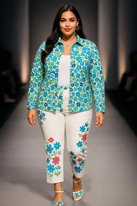 Vintage Koret Floral Button-Up Jacket Women’s LARGE Cotton Blend Spring Blazer - Picture 1 of 7