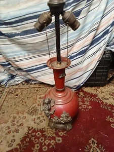 Antique French Bronze Pewter Cherub Lamp Repousse Putti 1920s Double Socket RARE - Picture 1 of 6