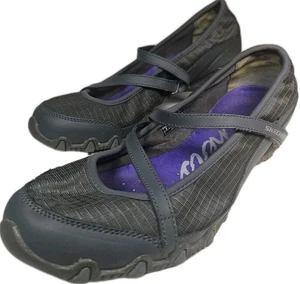 Skechers Gray Strappy Wedge Sandals Women 9 Leather Textile Fabric Cushioned [4D - Picture 1 of 10