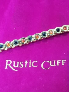 Rustic Cuff Gold Tone Red & Black Stone Tennis Bracelet - Picture 1 of 6