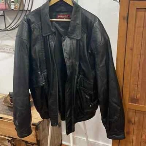 Phase Two black genuine 100% leather collar coat - Picture 1 of 9