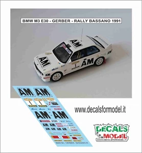 DECALS 1:43 BMW M3 E30 - GERBER - RALLY BASSANO 1991 - Foto 1 di 1