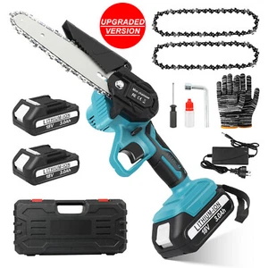 6" Mini Cordless Electric Chainsaw 2X Battery-Powered Wood Cutter Rechargeable - Picture 1 of 13