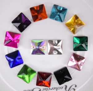 100 pcs Sew On Crystal Flat back Square Faceted Color Glass Rhinestone Jewels - Picture 1 of 16