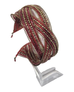 Helix Bracelet Twisted Glass Bead Red Gold Tone Flex Generic - Picture 1 of 1