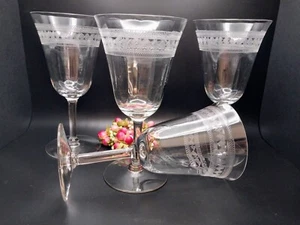 Vintage wine glasses, Needle Etching panel glass ( Set of 4) wave pattern - Picture 1 of 12