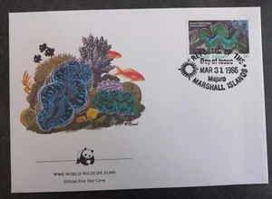 1986 Marshall Islands World Wildlife Fund FDC ties 14c Stamp cd Majuro - Bild 1 von 2