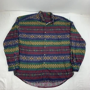 Vintage Structure Button Up Shirt Adult XL Multicolor Geometric Tribal Flannel - Picture 1 of 9
